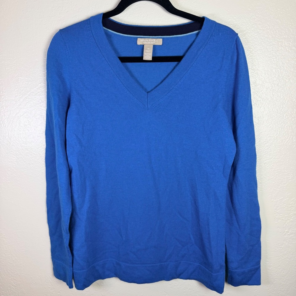Banana Republic Women's M Cobalt Extra Fine Merino Wool Sweater Quiet Luxury